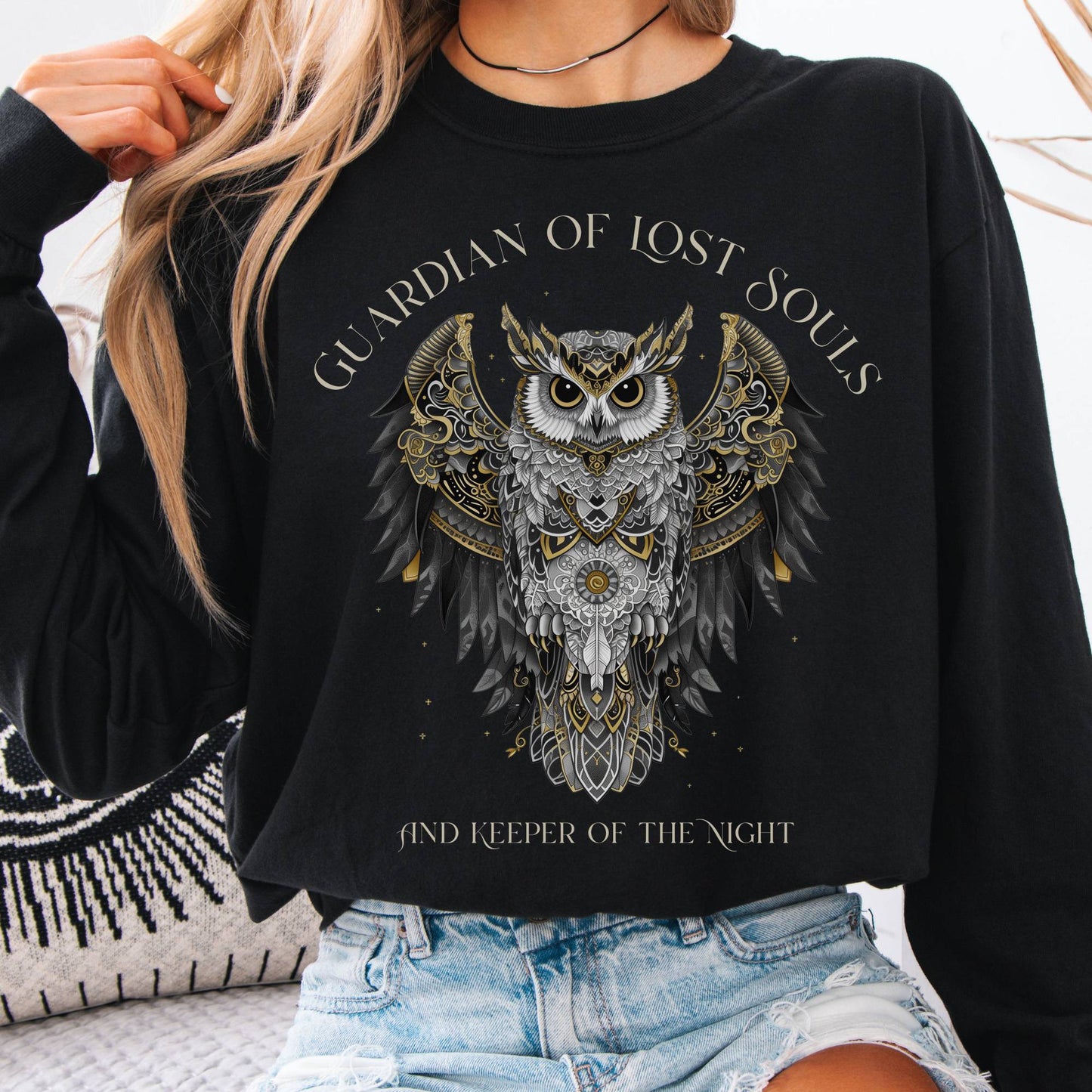Long-sleeve Black / S Guardian of Lost Souls Mythic Owl Long Sleeve Tee The Mystic Eden