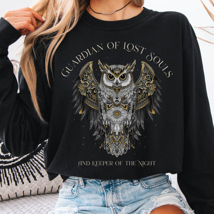 Long-sleeve Black / S Guardian of Lost Souls Mythic Owl Long Sleeve Tee The Mystic Eden