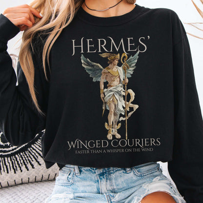 Long-sleeve Black / S Hermes' Winged Couriers Mythology Long Sleeve Tee The Mystic Eden