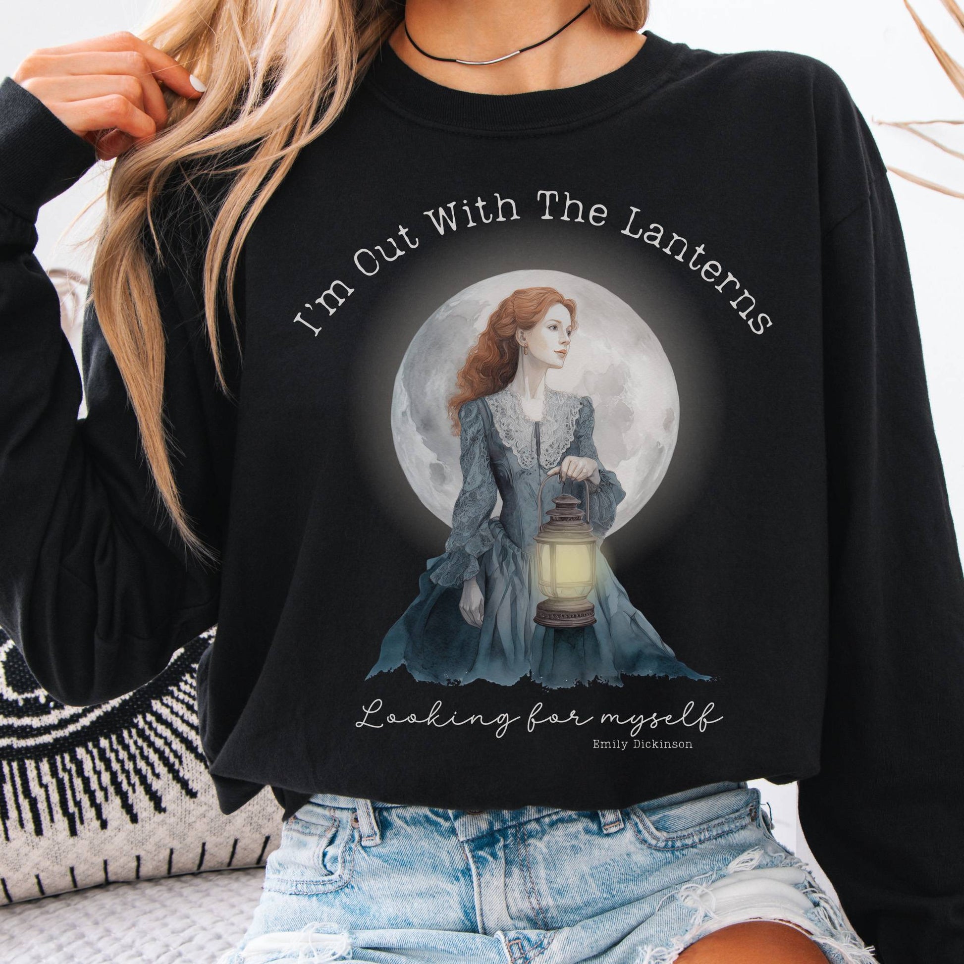 Long-sleeve Black / S I'm Out With The Lanterns Looking For Myself Emily Dickinson Long Sleeve The Mystic Eden