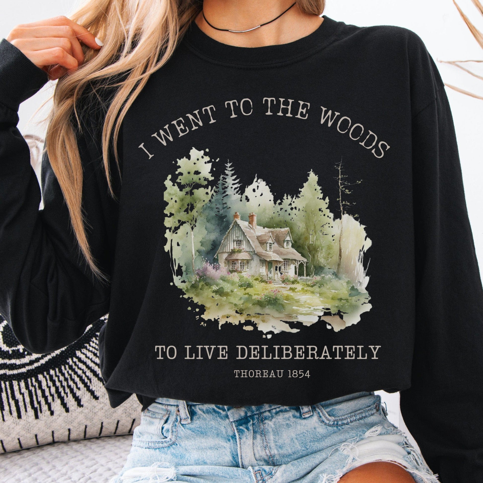Long-sleeve Black / S I Went To the Woods To Live Deliberately Cottage Edition Long Sleeve The Mystic Eden
