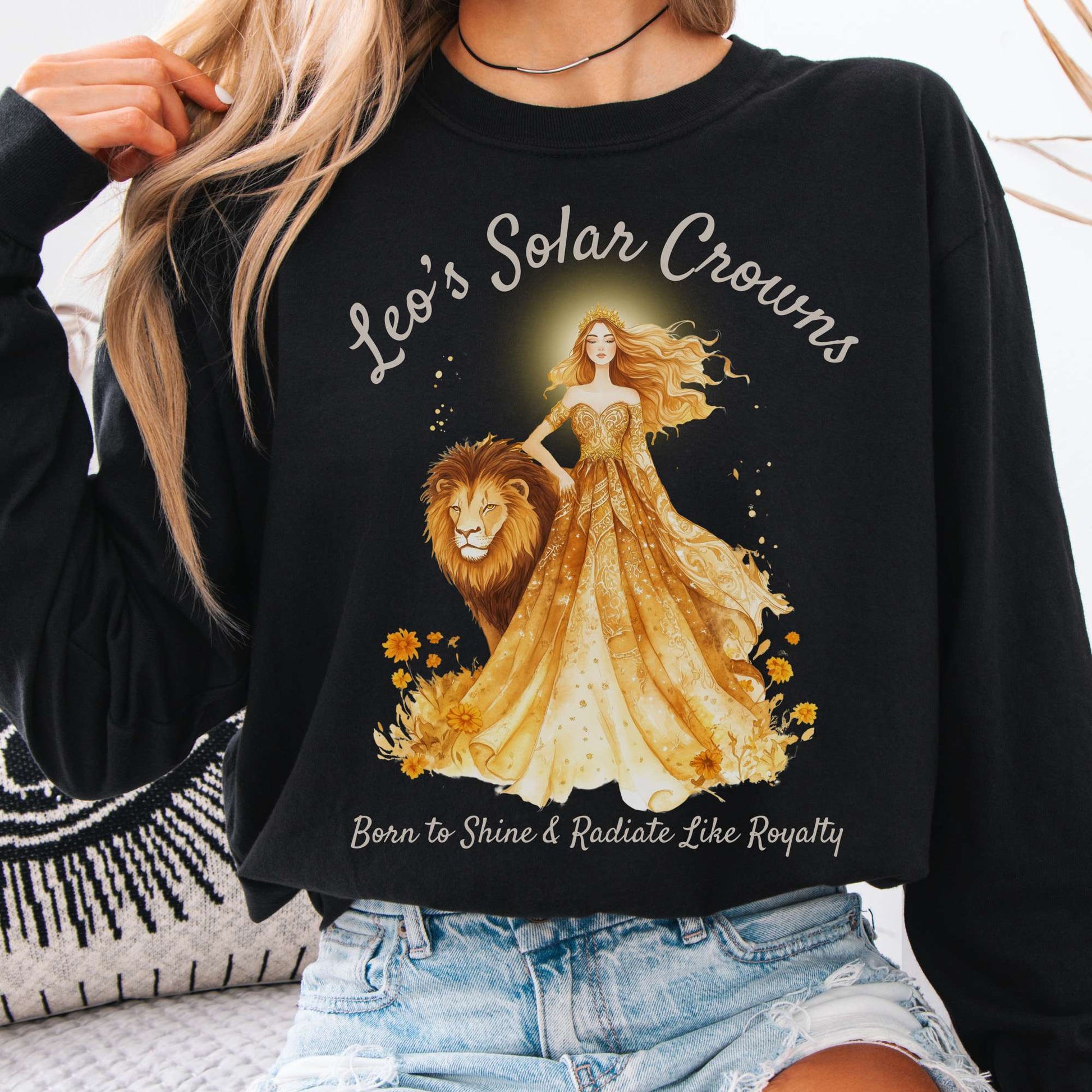 Long-sleeve Black / S Leo's Solar Crowns Zodiac Long Sleeve Tee The Mystic Eden