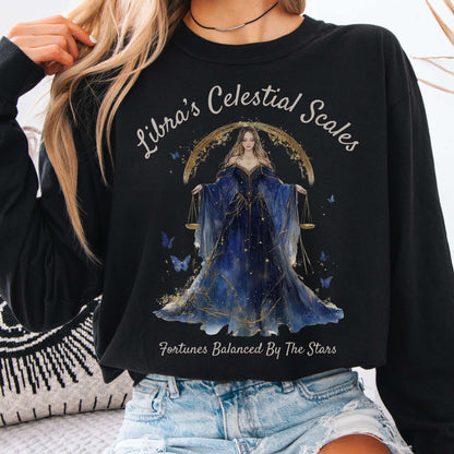 Long-sleeve Black / S Libra's Celestial Scales Zodiac Long Sleeve Shirt The Mystic Eden