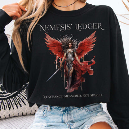 Long-sleeve Black / S Nemesis' Ledger Goddess of Retribution  Long Sleeve T-Shirt The Mystic Eden