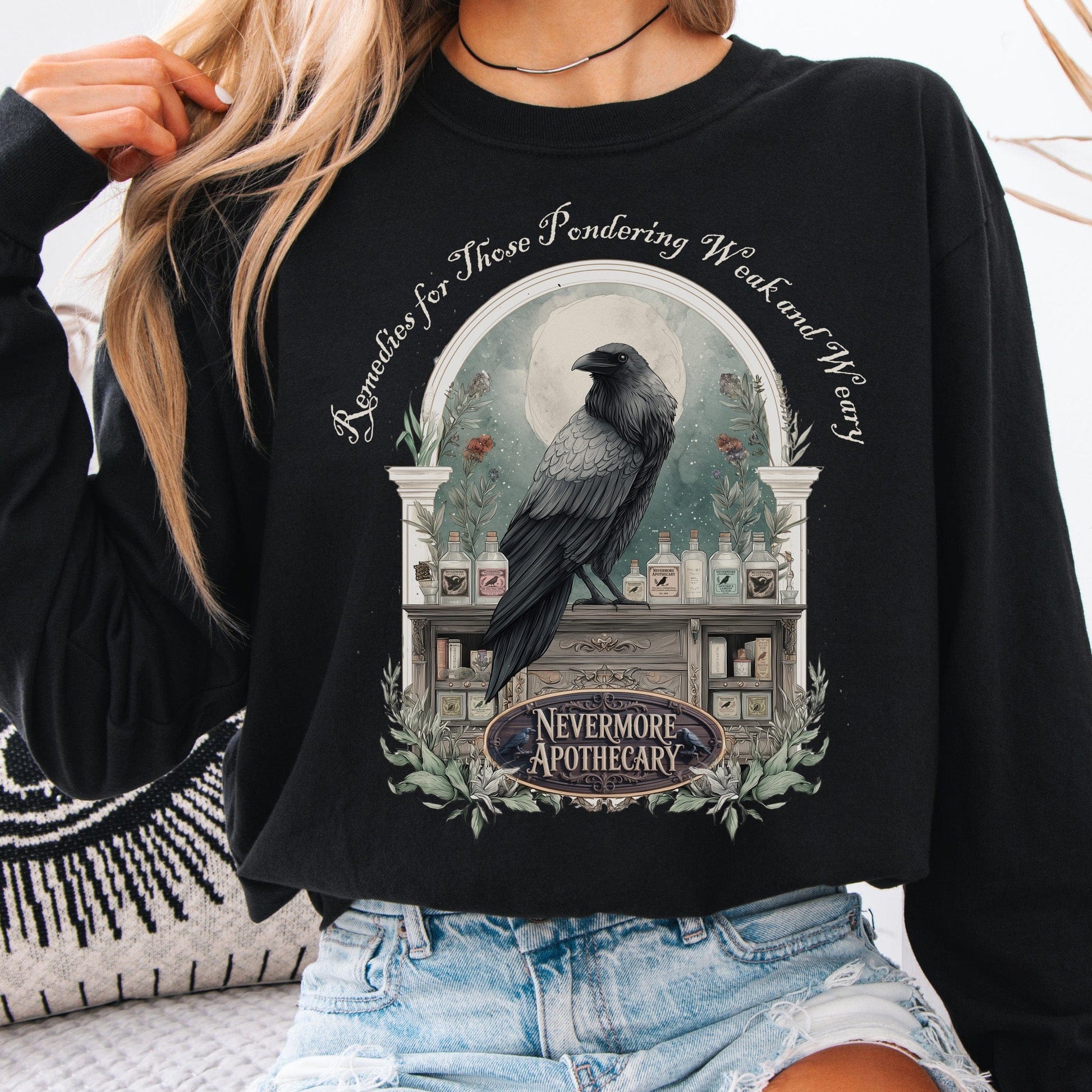 Long-sleeve Black / S Nevermore Apothecary Edgar Allan Poe Long Sleeve Tee The Mystic Eden