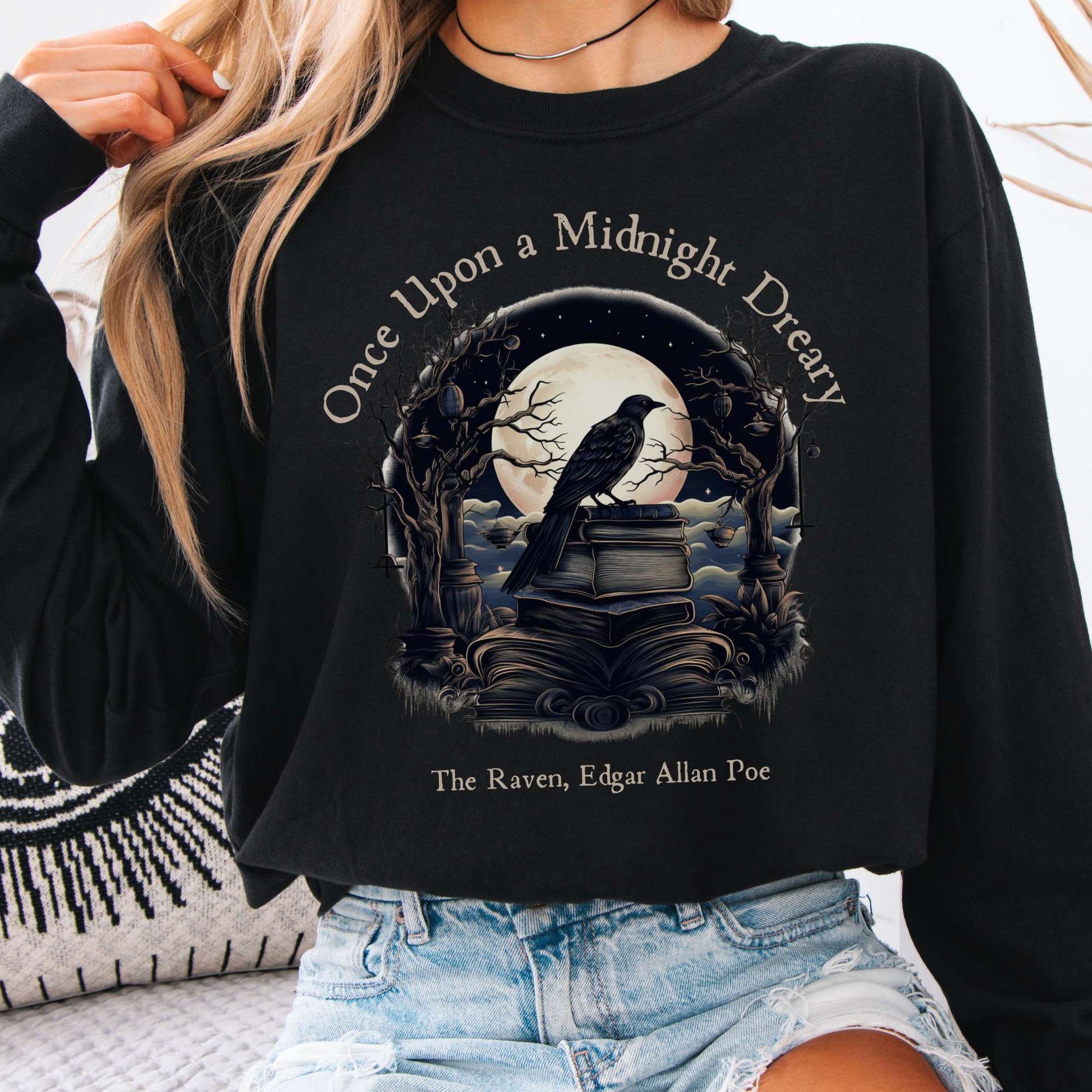 Long-sleeve Black / S Once Upon a Midnight Dreary Edgar Allan Poe Long Sleeved Shirt The Mystic Eden
