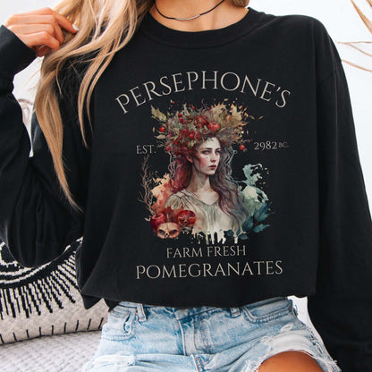 Long-sleeve Black / S Persephone's Farm Fresh Pomegranates Long Sleeve T-Shirt The Mystic Eden