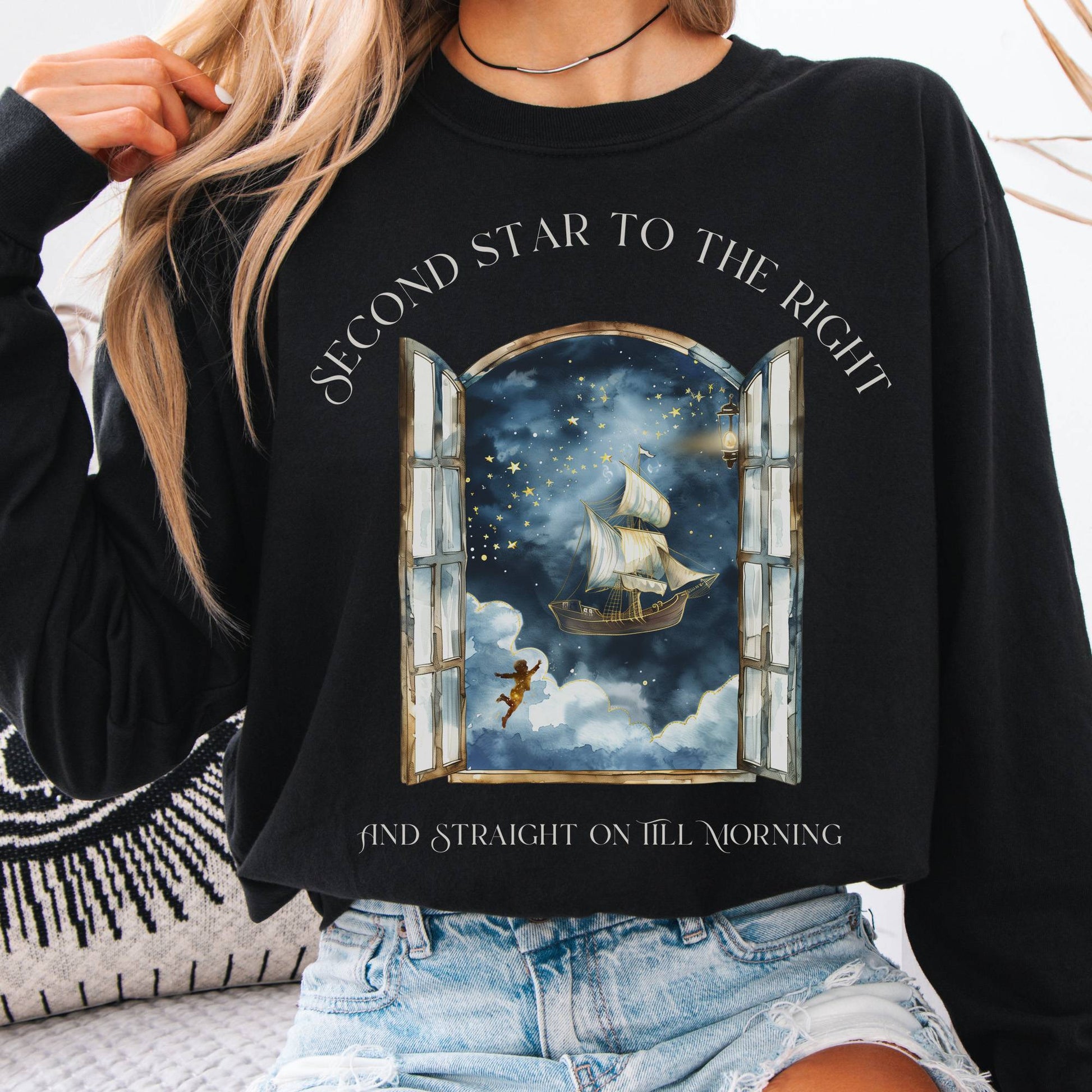 Long-sleeve Black / S Second Star to the Right Peter Pan Long Sleeve Tee The Mystic Eden