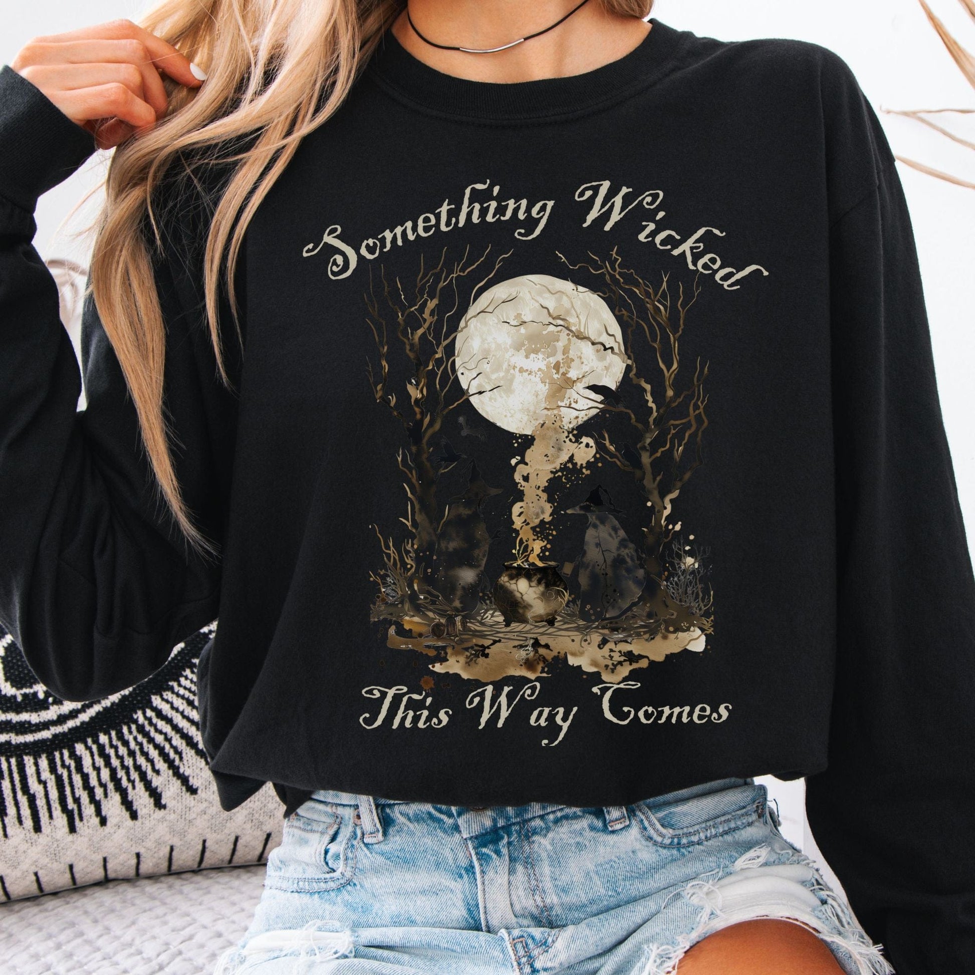Long-sleeve Black / S Something Wicked This Way Comes Shakespeare Macbeth Witches Long Sleeve Shirt The Mystic Eden