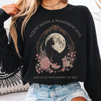 Long-sleeve Black / S The Cat Who Knows the Way Long Sleeve Tee The Mystic Eden