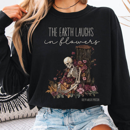 Long-sleeve Black / S The Earth Laughs in Flowers Ralph Waldo Emerson Long Sleeve Tee The Mystic Eden