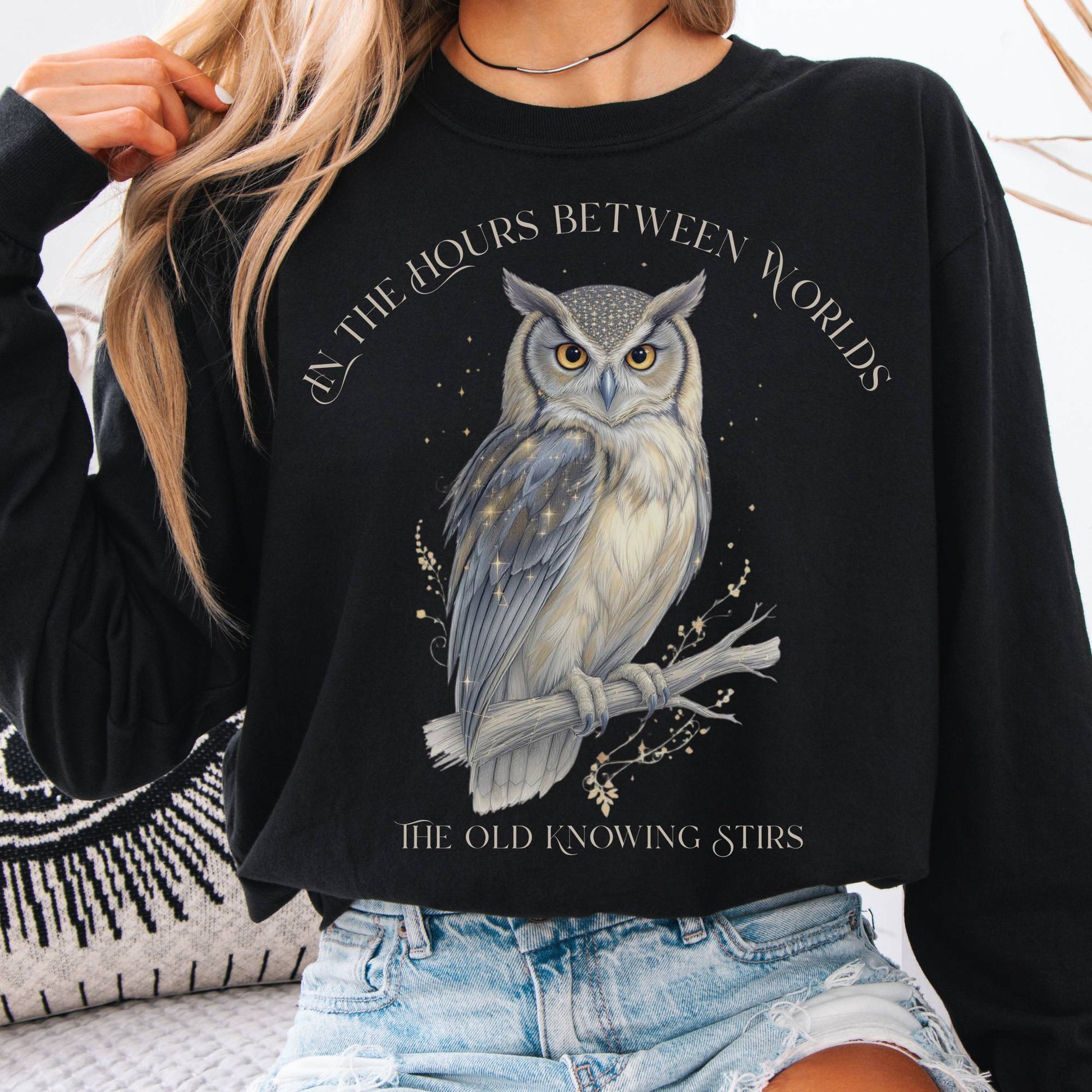 Long-sleeve Black / S The Old Knowing Stirs Mystical Owl Long Sleeve Tee The Mystic Eden