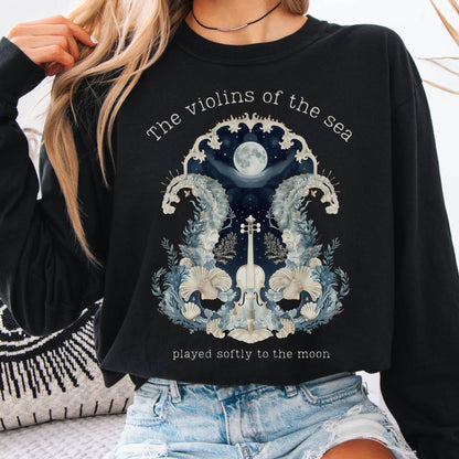Long-sleeve Black / S The Violins of the Sea Played Softly to the Moon Poetry Long Sleeve Tee The Mystic Eden