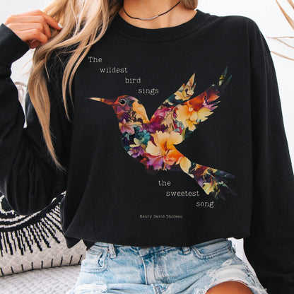 Long-sleeve Black / S Thoreau Shirt Long Sleeve Where The Wildest Bird Sings The Mystic Eden