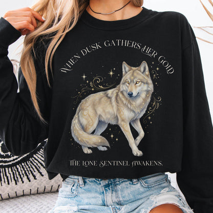 Long-sleeve Black / S When Dusk Gathers Her Gold Mystical Wolf Long Sleeve The Mystic Eden