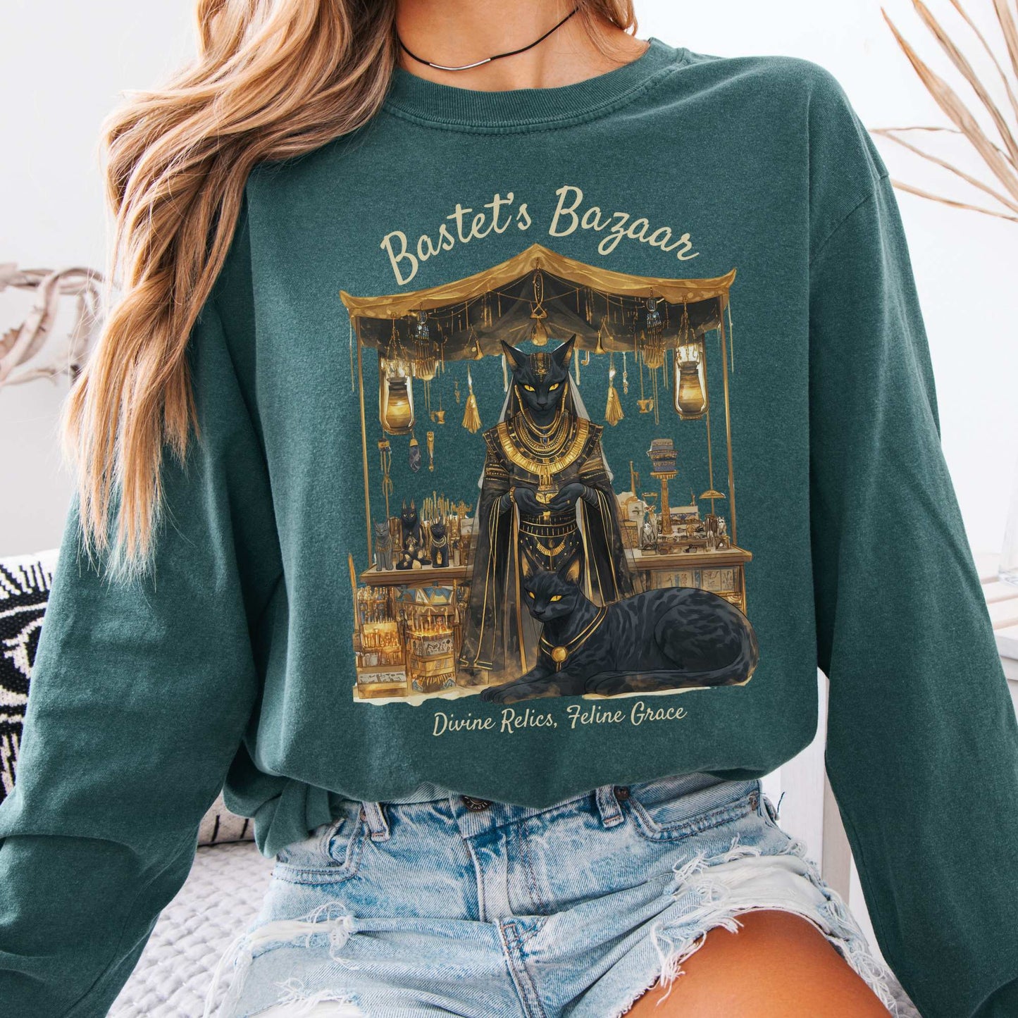 Long-sleeve Blue Spruce / S Bastet's Bazaar Goddess Long Sleeve Shirt The Mystic Eden