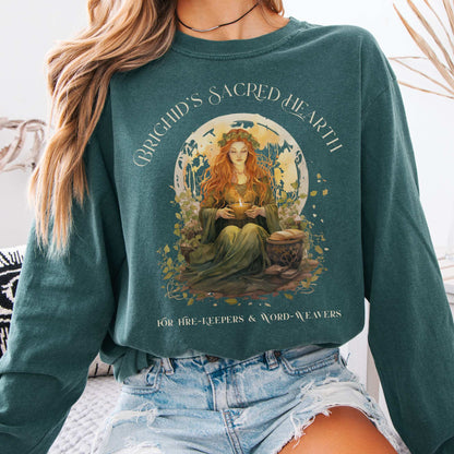 Long-sleeve Blue Spruce / S Brighid's Sacred Hearth Goddess Long Sleeve T-Shirt The Mystic Eden