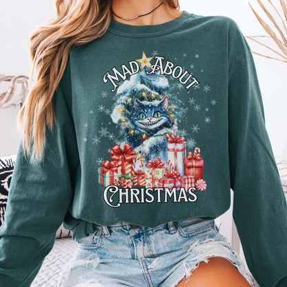 Long-sleeve Blue Spruce / S Cheshire Cat Mad About Christmas Long Sleeve Tee The Mystic Eden