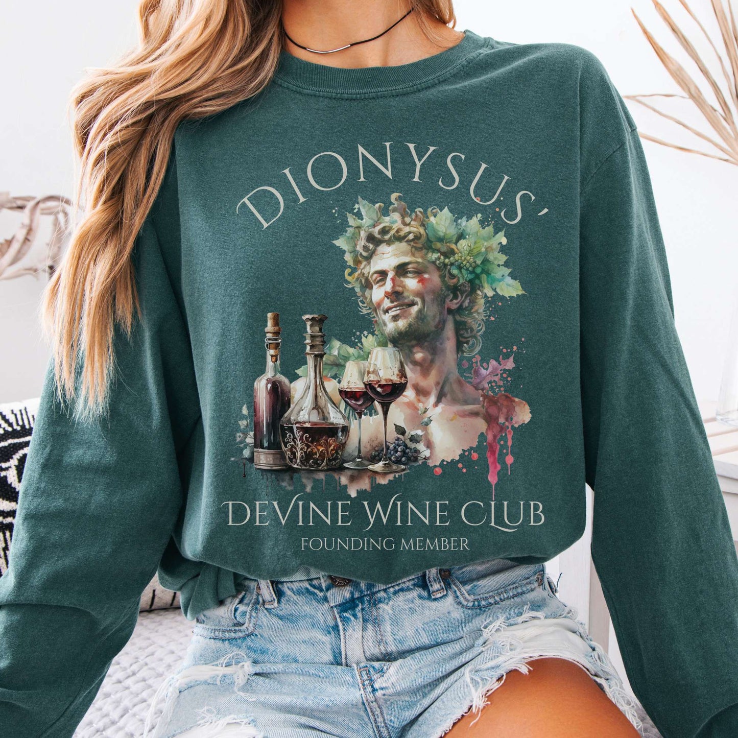 Long-sleeve Blue Spruce / S Dionysus' Divine Wine Club Mythology Long Sleeve Tee The Mystic Eden