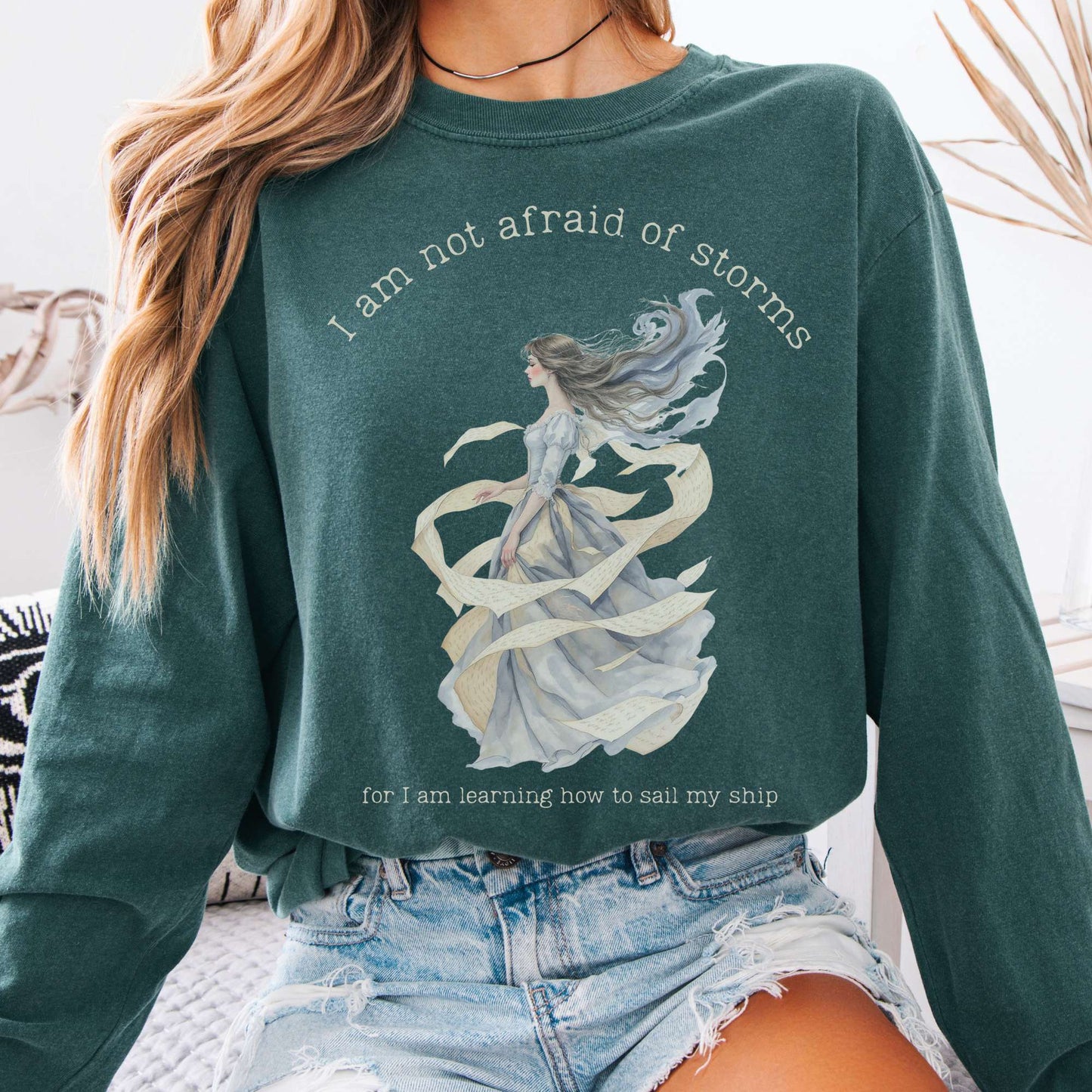 Long-sleeve Blue Spruce / S I Am Not Afraid of Storms Little Women Long Sleeve Tee The Mystic Eden