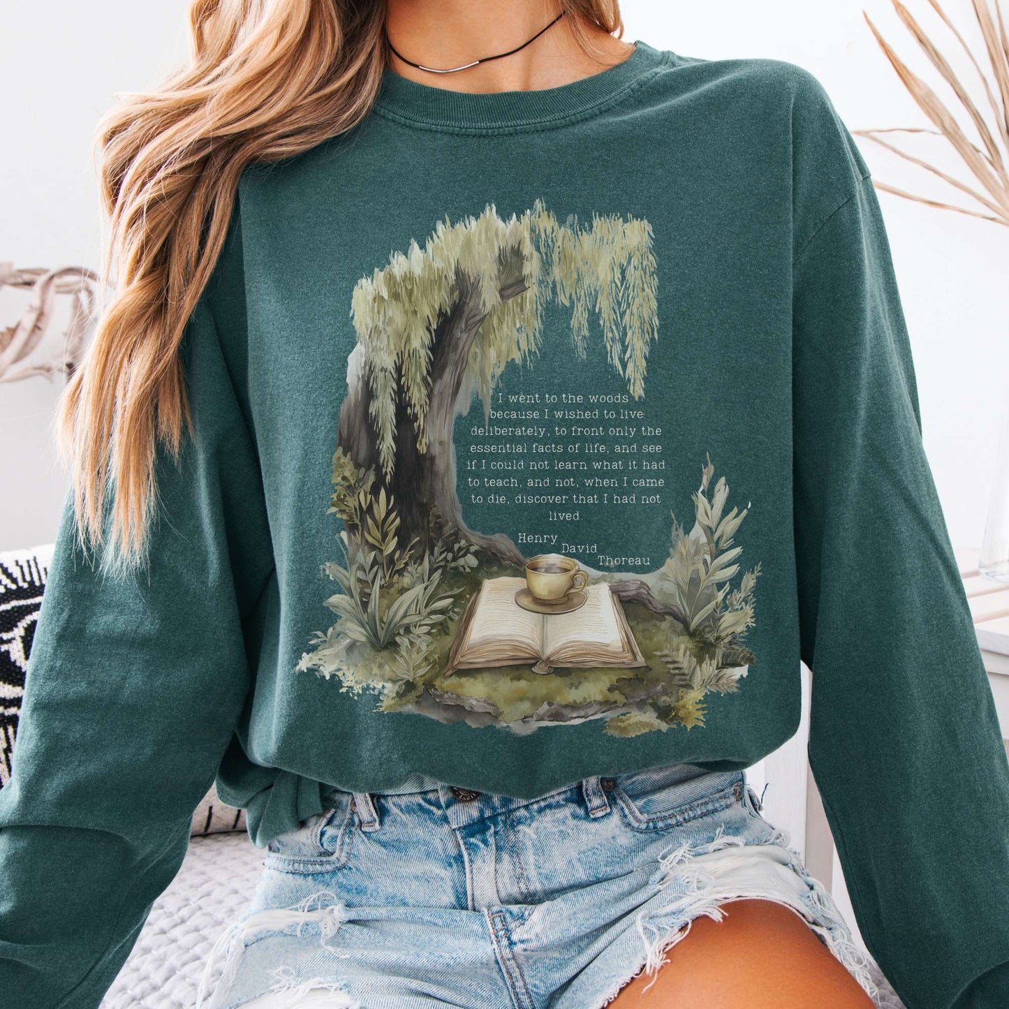 Long-sleeve Blue Spruce / S I Went to the Woods Henry David Thoreau Long Sleeve Tee The Mystic Eden