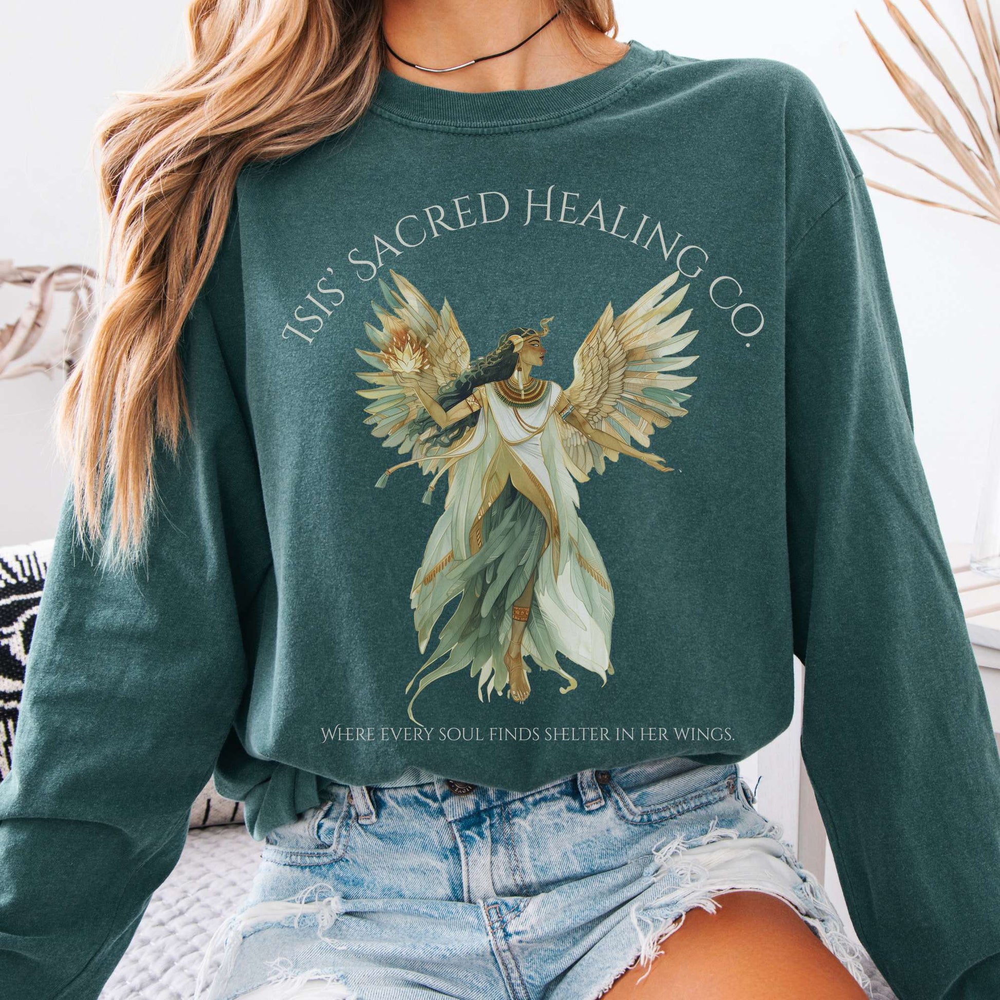 Long-sleeve Blue Spruce / S Isis' Sacred Healing Co Egyptian Mythology Long Sleeve The Mystic Eden