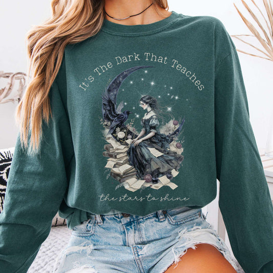 Long-sleeve Blue Spruce / S Its the Dark That Teaches the Stars to Shine Poe Inspired Long Sleeve The Mystic Eden