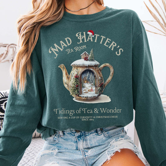 Long-sleeve Blue Spruce / S Mad Hatter's Tea Room Christmas Edition Long Sleeve Tee The Mystic Eden