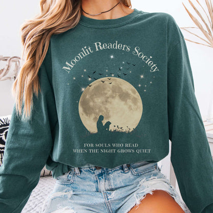 Long-sleeve Blue Spruce / S Moonlit Readers Society Long Sleeve Tee The Mystic Eden