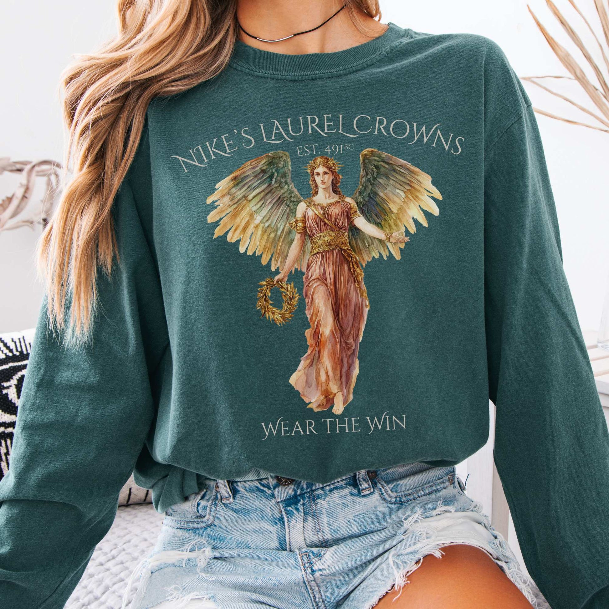 Long-sleeve Blue Spruce / S Nike's Laurel Crowns Goddess Long Sleeve T-Shirt The Mystic Eden