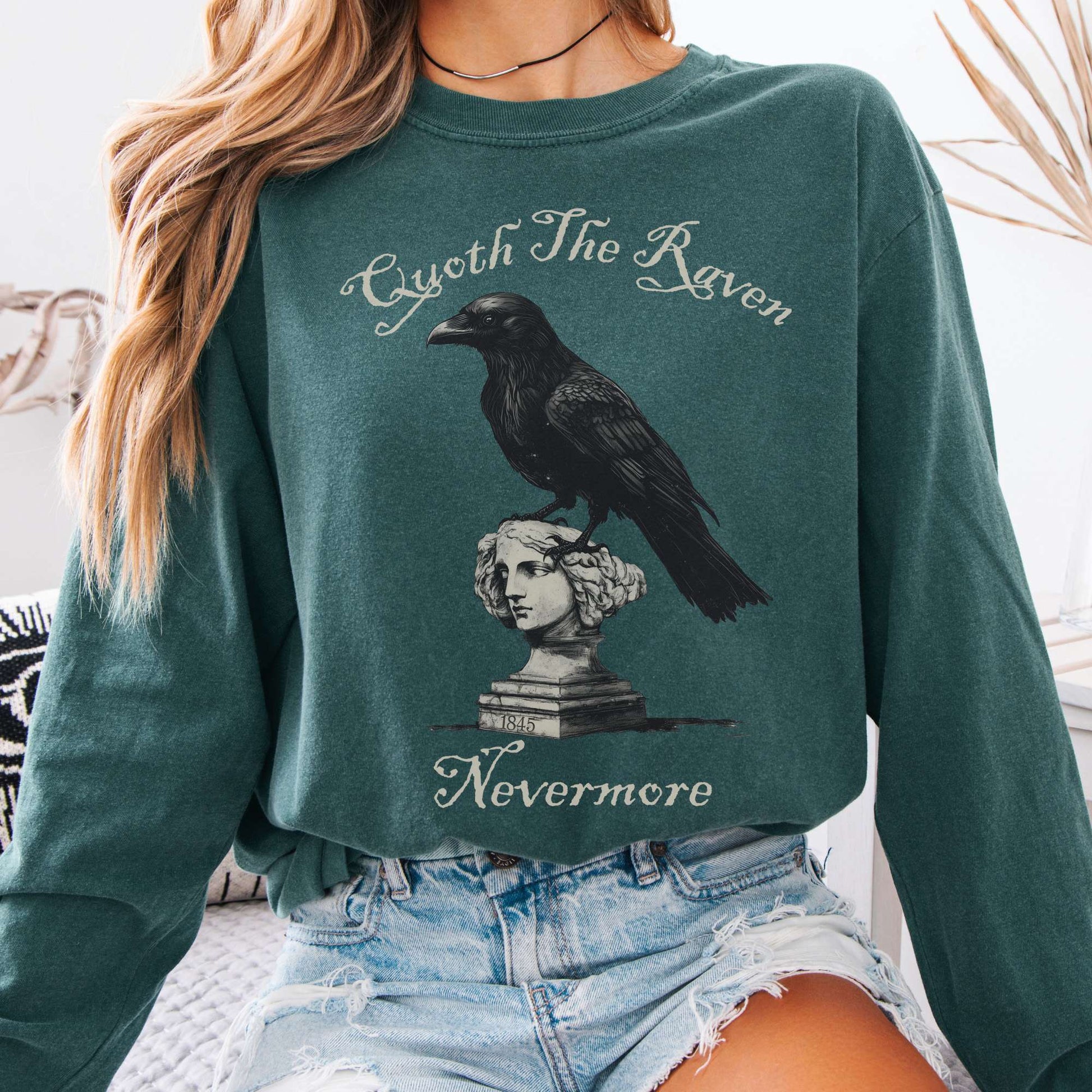 Long-sleeve Blue Spruce / S Quoth the Raven Nevermore Poe Long Sleeve The Mystic Eden