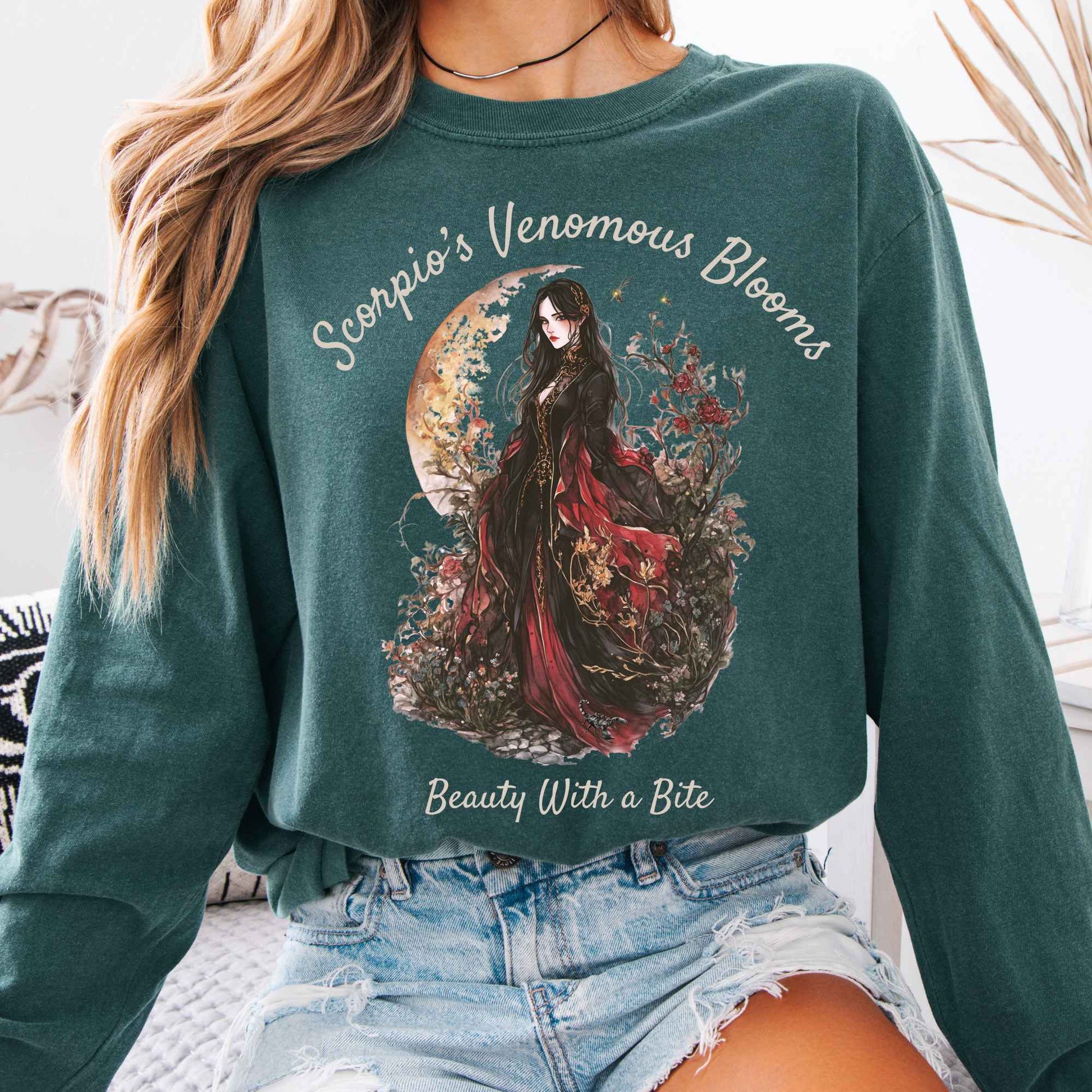 Long-sleeve Blue Spruce / S Scorpio's Venomous Blooms Long Sleeved Shirt The Mystic Eden