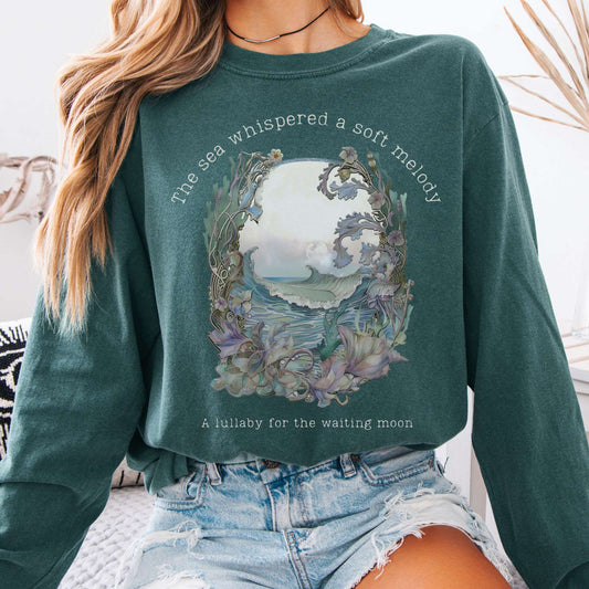 Long-sleeve Blue Spruce / S Sea Lullaby for the Waiting Moon Poetry Long Sleeve Tee The Mystic Eden