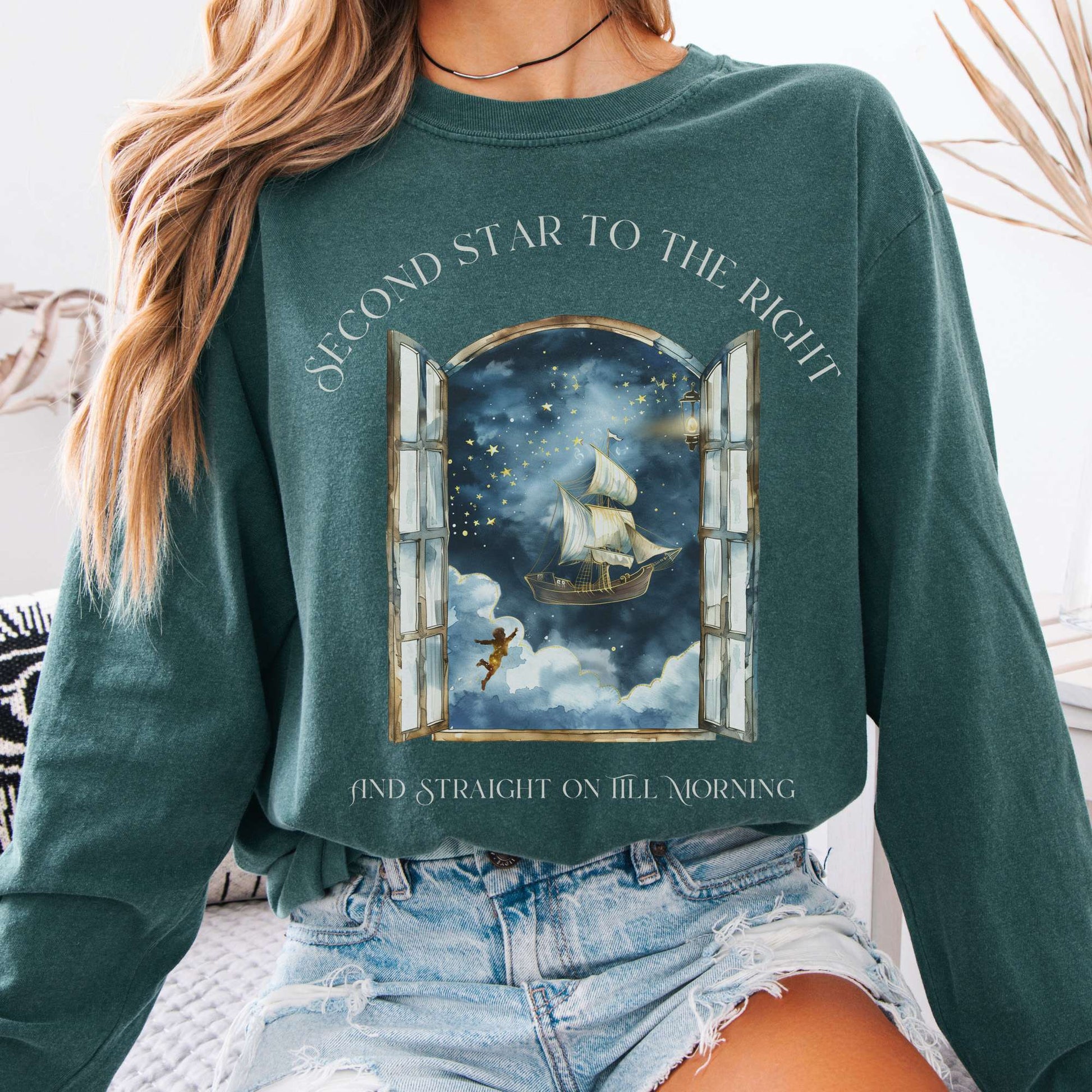 Long-sleeve Blue Spruce / S Second Star to the Right Peter Pan Long Sleeve Tee The Mystic Eden