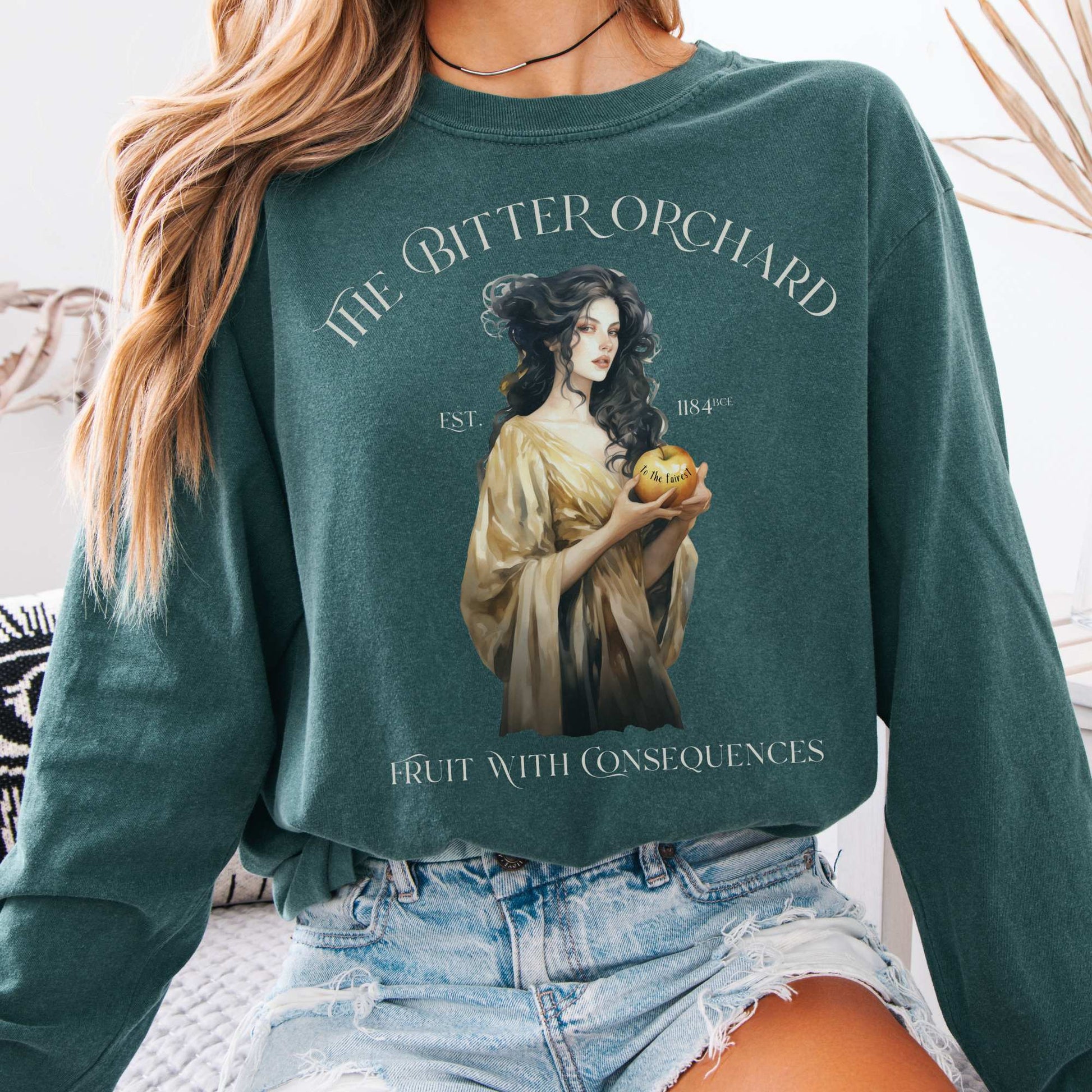 Long-sleeve Blue Spruce / S The Bitter Orchard Eris Goddess Long Sleeve T-Shirt The Mystic Eden