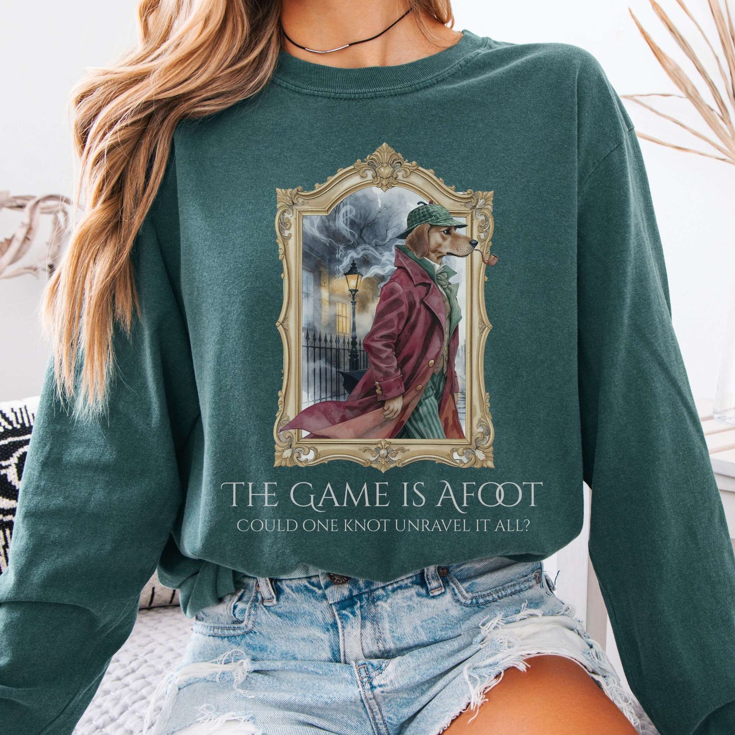 Long-sleeve Blue Spruce / S The Game Is Afoot Sherlock Holmes Long Sleeve Tee The Mystic Eden