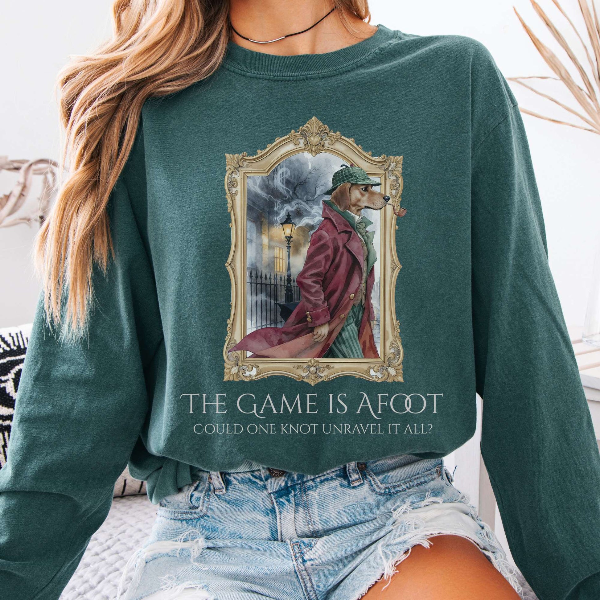 Long-sleeve Blue Spruce / S The Game Is Afoot Sherlock Holmes Long Sleeve Tee The Mystic Eden