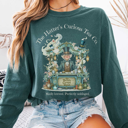 Long-sleeve Blue Spruce / S The Hatters Curious Tea Co Long Sleeve Tee The Mystic Eden