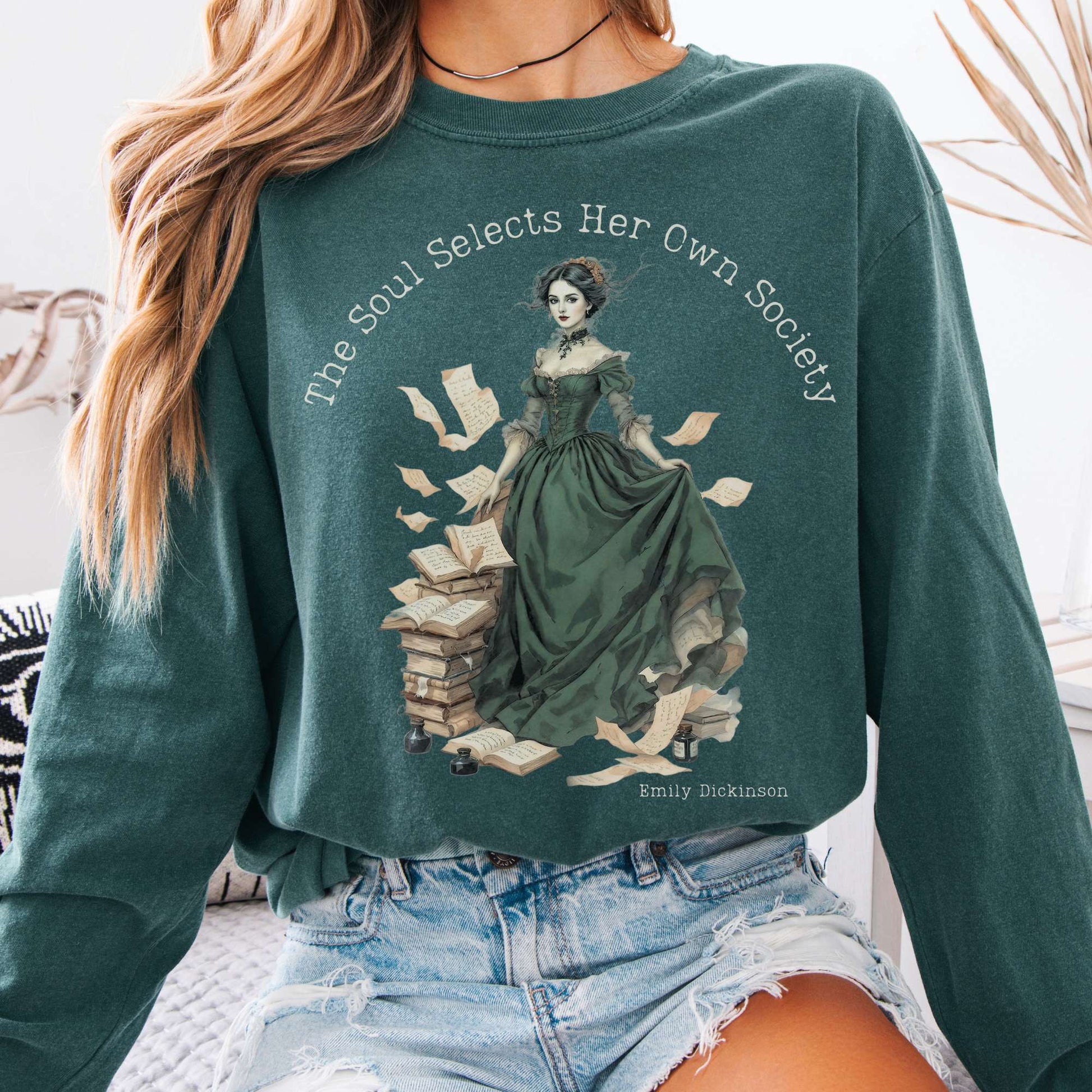 Long-sleeve Blue Spruce / S The Soul Selects Her Own Society Emily Dickinson Long Sleeve Tee The Mystic Eden