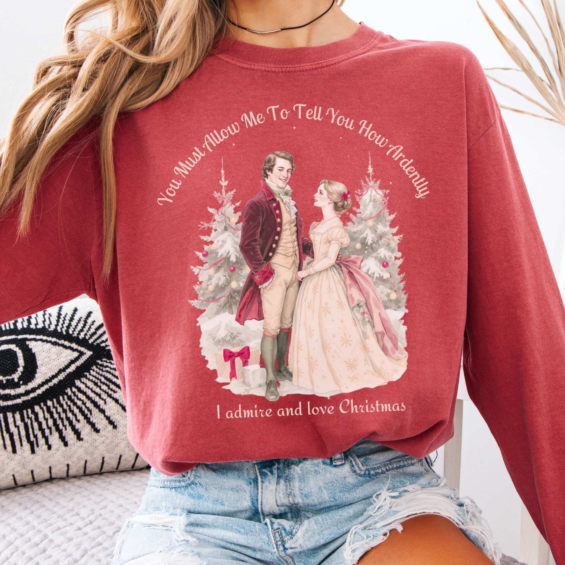 Long-sleeve Crimson / S Admire & Love Christmas - Pride & Prejudice Christmas Long Sleeve Shirt The Mystic Eden