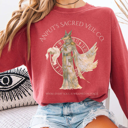 Long-sleeve Crimson / S Anputs Sacred Veil Co Egyptian Mythology Long Sleeve Tee The Mystic Eden