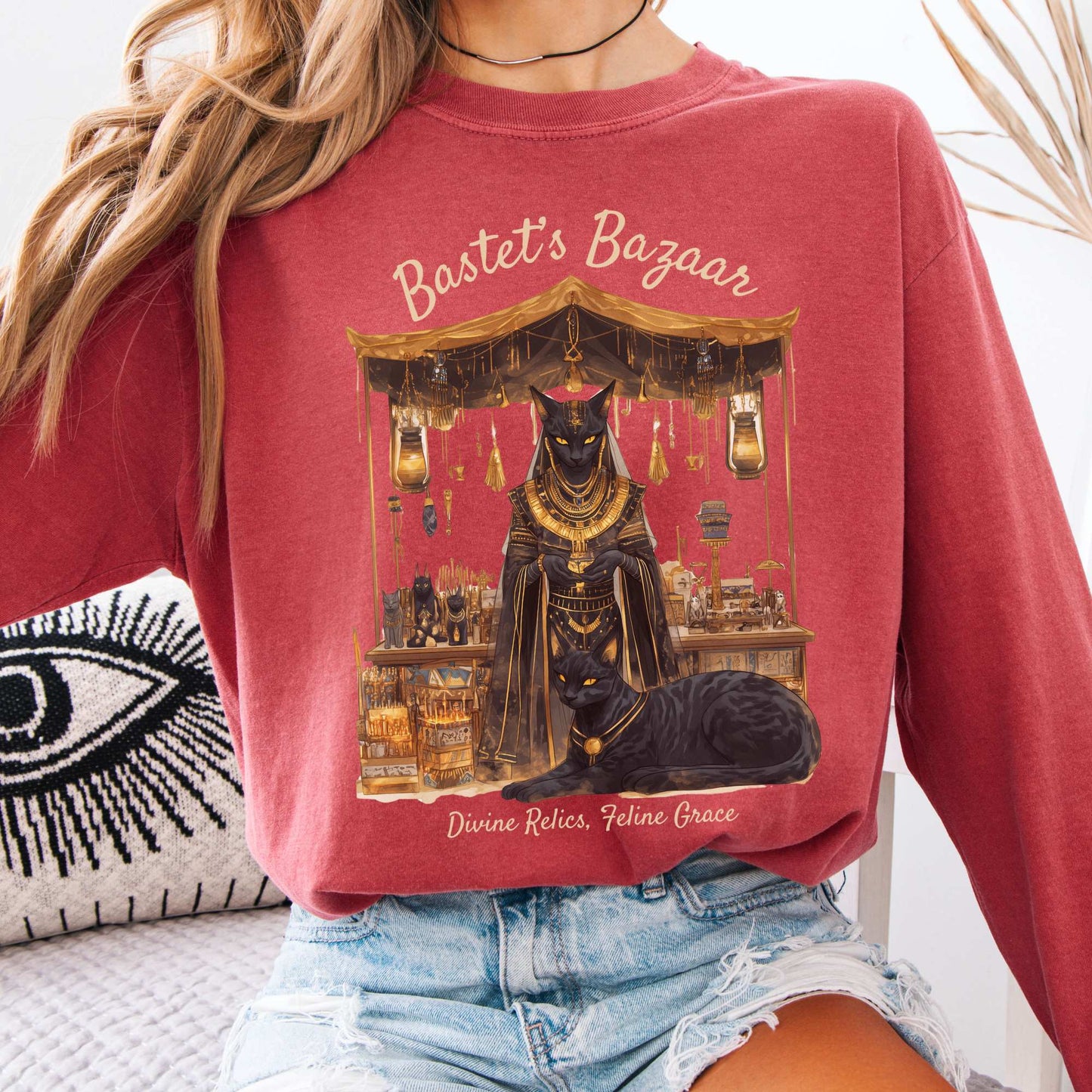 Long-sleeve Crimson / S Bastet's Bazaar Goddess Long Sleeve Shirt The Mystic Eden