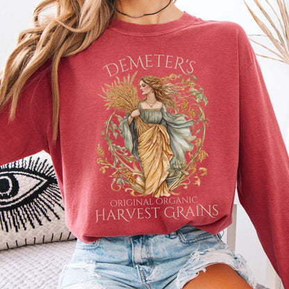 Long-sleeve Crimson / S Demeter's Original Organic Harvest Grains Long Sleeve T-Shirt The Mystic Eden