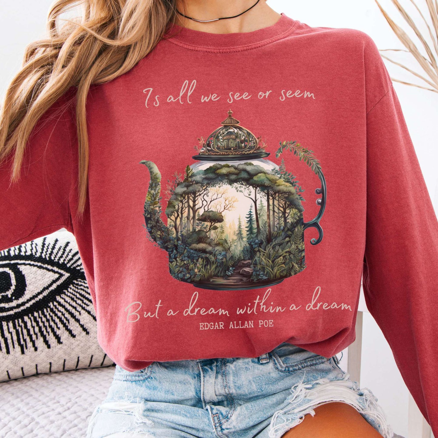 Long-sleeve Crimson / S Dream Within A Dream Poe Long Sleeved Shirt The Mystic Eden