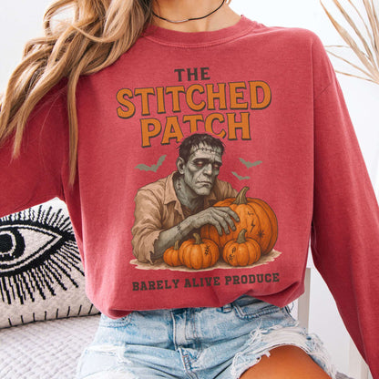 Long-sleeve Crimson / S Frankenstein's The Stitched Patch: Barely Alive Produce Long Sleeve Shirt The Mystic Eden