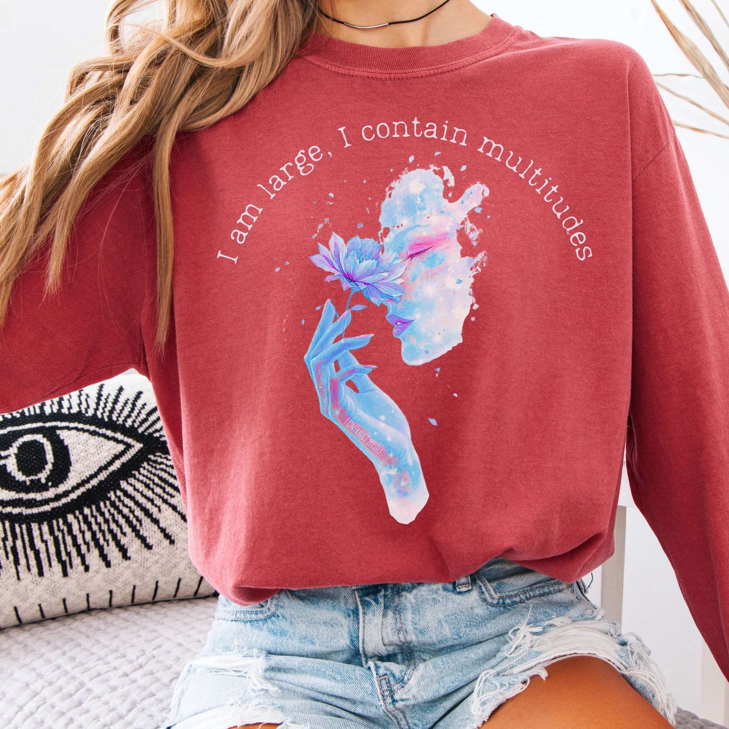 Long-sleeve Crimson / S I Contain Multitudes Walt Whitman Long Sleeve Tee The Mystic Eden