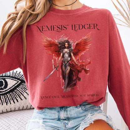 Long-sleeve Crimson / S Nemesis' Ledger Goddess of Retribution  Long Sleeve T-Shirt The Mystic Eden
