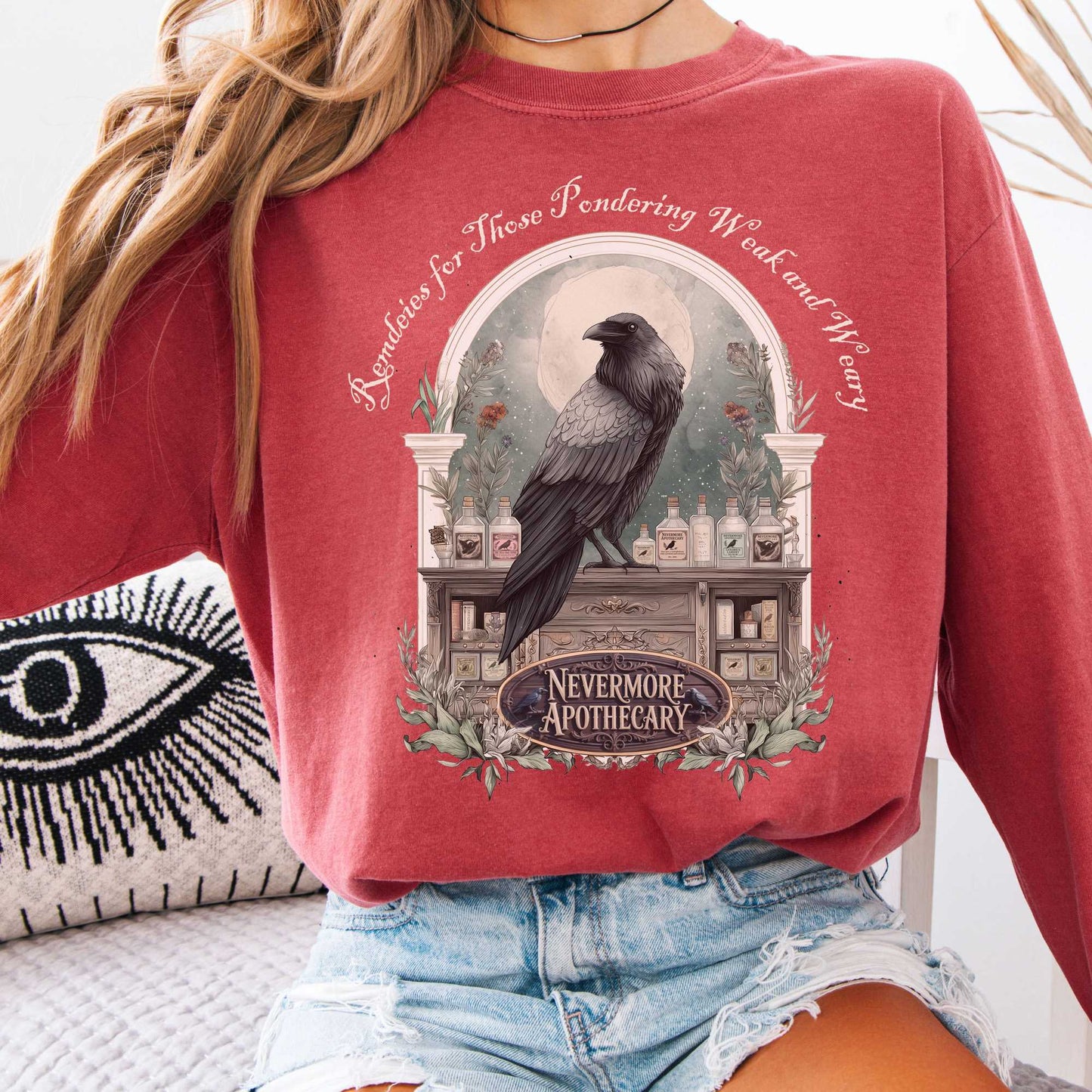 Long-sleeve Crimson / S Nevermore Apothecary Edgar Allan Poe Long Sleeve Tee The Mystic Eden