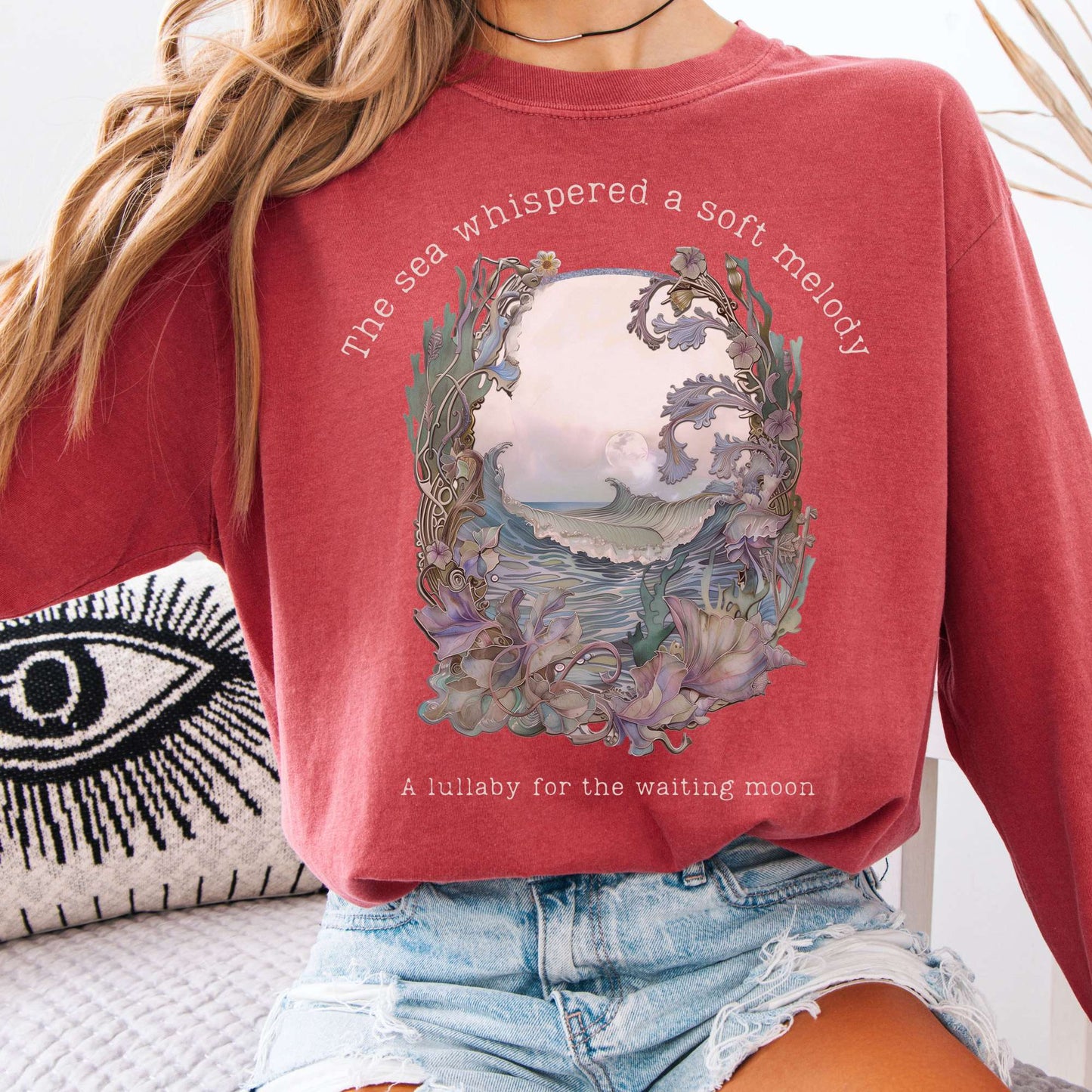 Long-sleeve Crimson / S Sea Lullaby for the Waiting Moon Poetry Long Sleeve Tee The Mystic Eden