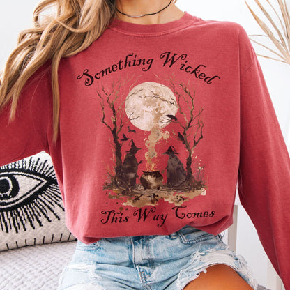 Long-sleeve Crimson / S Something Wicked This Way Comes Shakespeare Macbeth Witches Long Sleeve Shirt The Mystic Eden